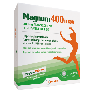 MAGNUM 400 MAX, magnezijum, 20 kesica MAGNUM 400 MAX, magnezijum, 20 kesica